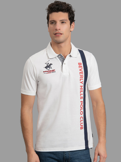 

Beverly Hills Polo Club Men White Printed Polo Collar T-shirt