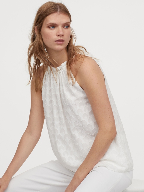 

H&M Women White Jacquard-Weave Strappy Top