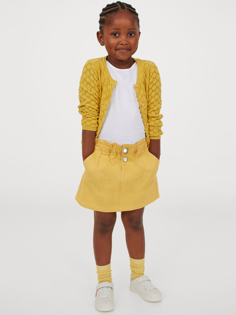 

H&M Girls Yellow Solid Twill Utility Skirt