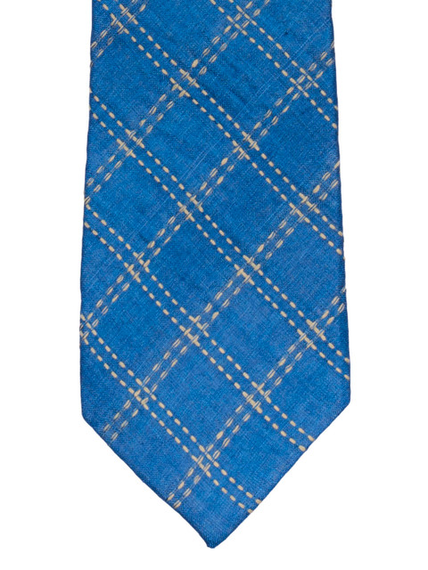 

The Tie Hub Blue & Beige Katha Checked Tassar Silk Broad Tie