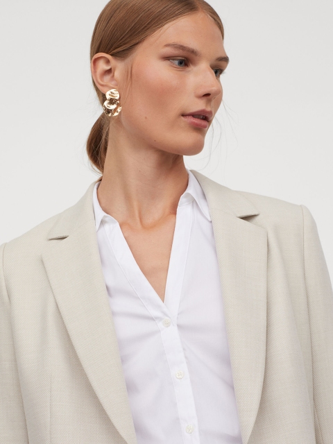 

H&M Women White Solid V-neck Poplin Shirt