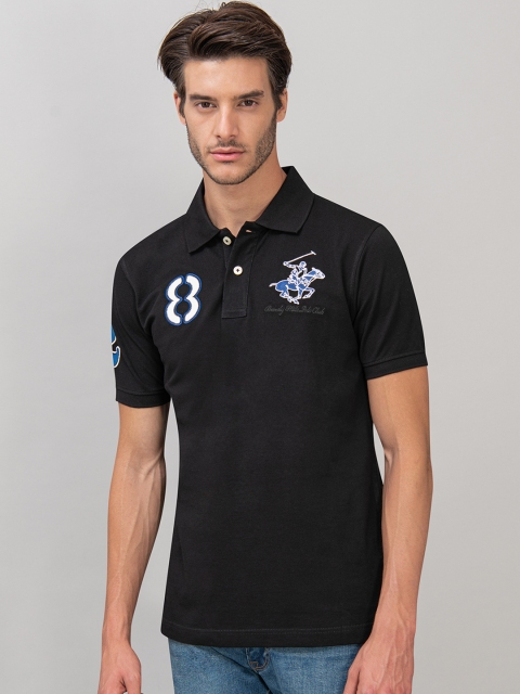 

Beverly Hills Polo Club Men Black Self Design Polo Collar T-shirt