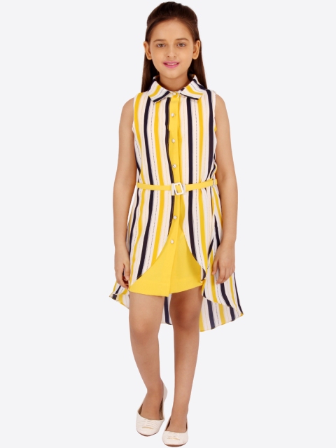 

CUTECUMBER Girls Yellow & Navy Blue Striped A-Line Dress