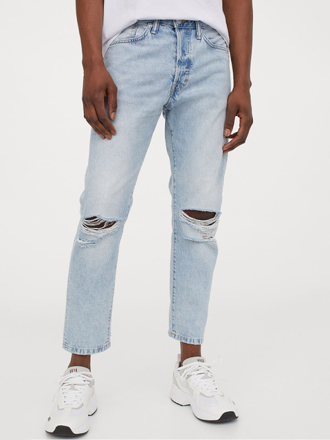 

H&M Men Light Blue Slim Straight Cropped Jeans