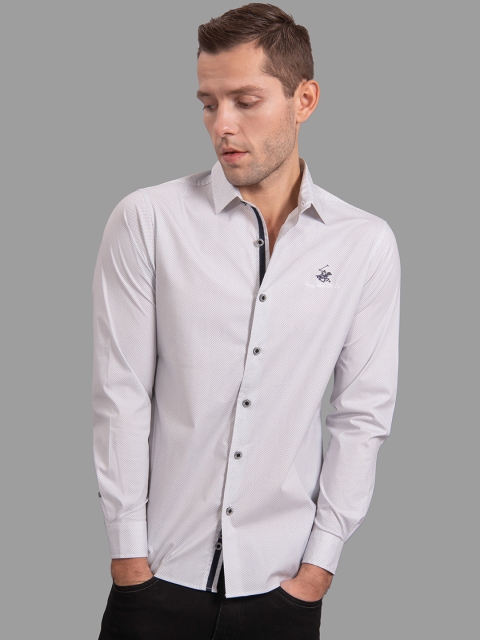 

Beverly Hills Polo Club Men White & Grey Slim Fit Printed Casual Shirt