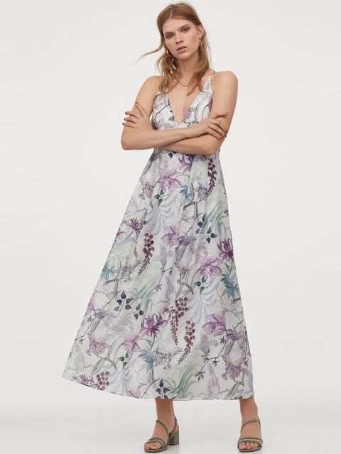 H&M Women Multicoloured Floral Print Long Lyocell-Blend Dress, Multi