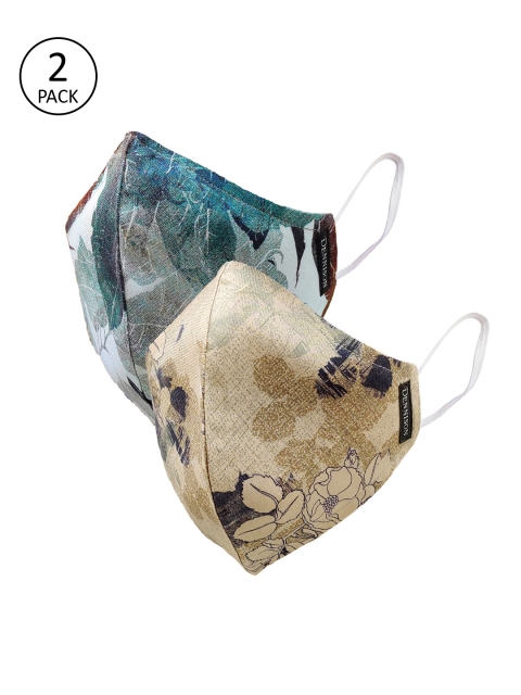 

DENNISON Men 2 Pcs Floral Printed Water & Stain Repellent 2-Ply Cloth Mask, Beige