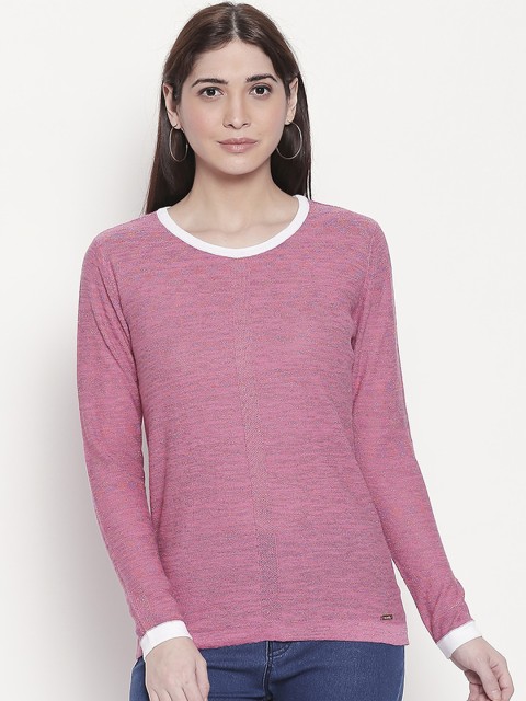 

Manola Women Pink & White Self Design Top