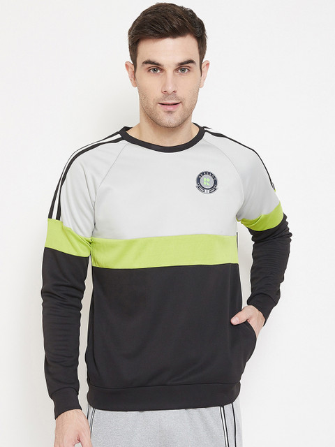 

PERFKT-U Men Grey & Black Colourblocked Sweatshirt
