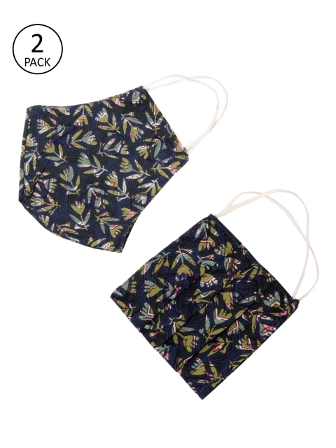 

GNIST Adults Pack Of 2 Navy Blue Printed 2-Ply Reusable Anti-Dust Cloth Masks