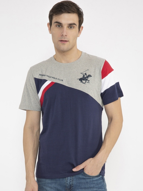 

Beverly Hills Polo Club Men Navy Blue & Grey Colourblocked Round Neck T-shirt