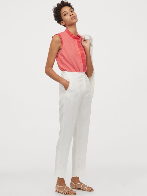 

H&M Women Coral Red Solid Pleated Blouse