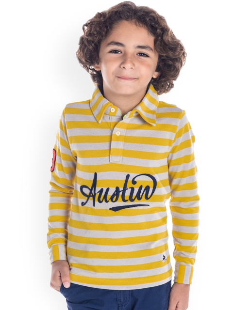 

Cherry Crumble Boys Grey & Yellow Striped Polo Collar T-shirt