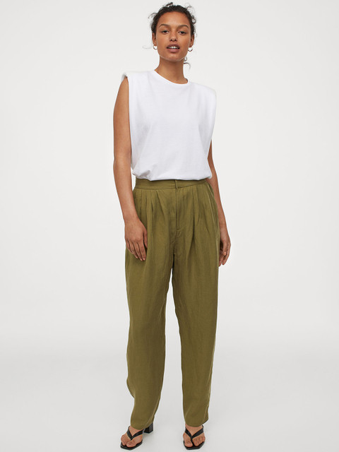 

H&M Women Olive Green Wide Twill Trousers