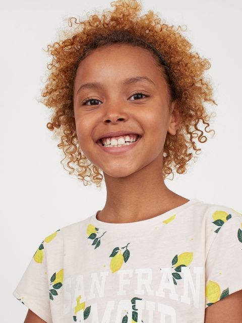

H&M Girls Beige Printed Top