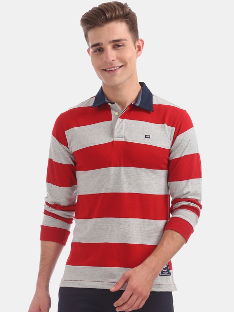 

Arrow Sport Men Red Grey Striped Polo Collar Pure Cotton T-shirt