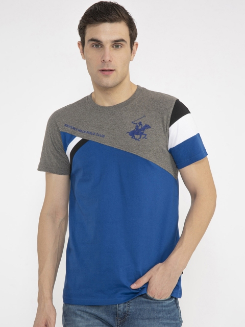 

Beverly Hills Polo Club Men Blue & Grey Colourblocked Round Neck T-shirt