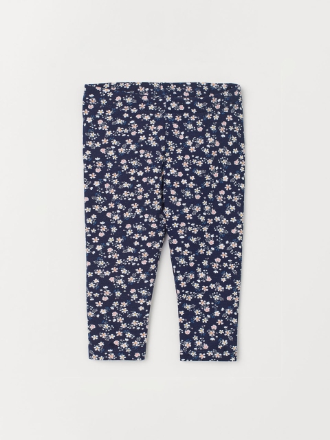 

H&M Girls Navy Blue & White Floral Print Leggings with Brushed Inside
