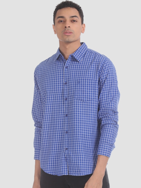 

Ruggers Men Blue Regular Fit Checked Casual Shirt