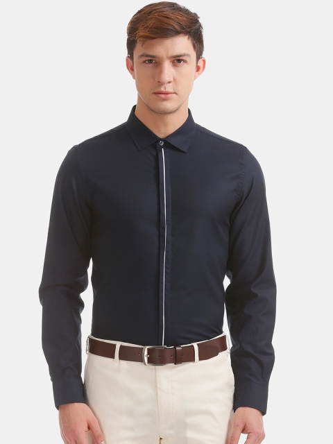 

Excalibur Men Navy Blue Slim Fit Self Design Formal Shirt
