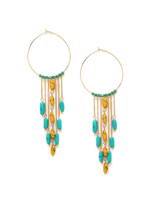 

Chumbak Turquoise Blue & Mustard Yellow Circular Hoop Earrings