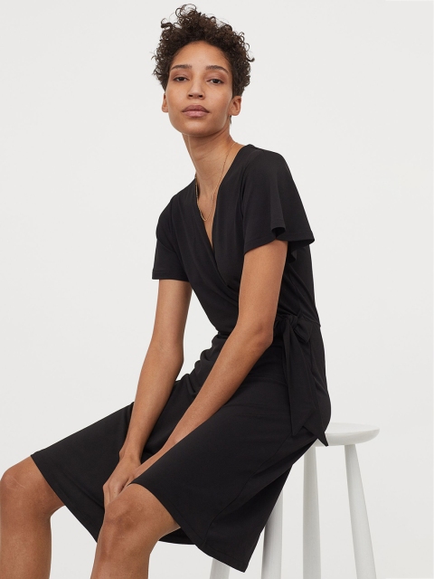 

H&M Women Black Solid Jersey Wrap Dress