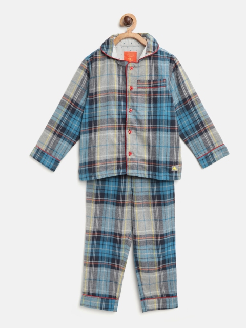 

Cherry Crumble Kids Blue & Grey Checked Night suit