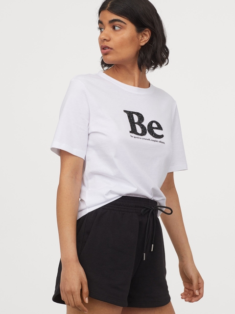 

H&M Women Black Solid Sweatshirt Shorts