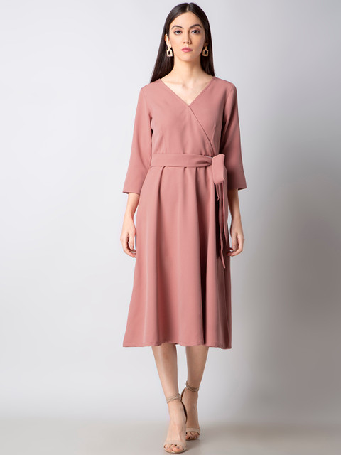 

FabAlley Women Pink Solid Fit and Flare Dress
