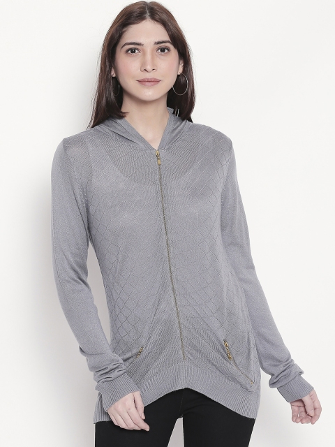 Manola Women Grey Self Design Hooded top