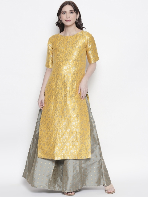

Desi Weavess Women Yellow Woven Design Straight Kurta