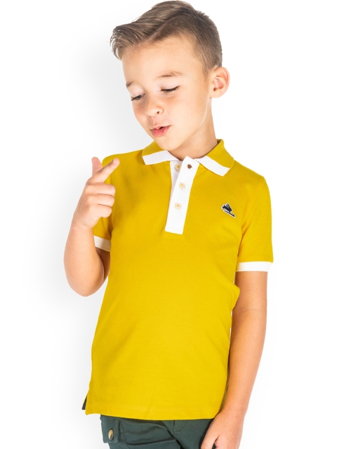 

Cherry Crumble Boys Mustard Yellow Solid Polo Collar T-shirt