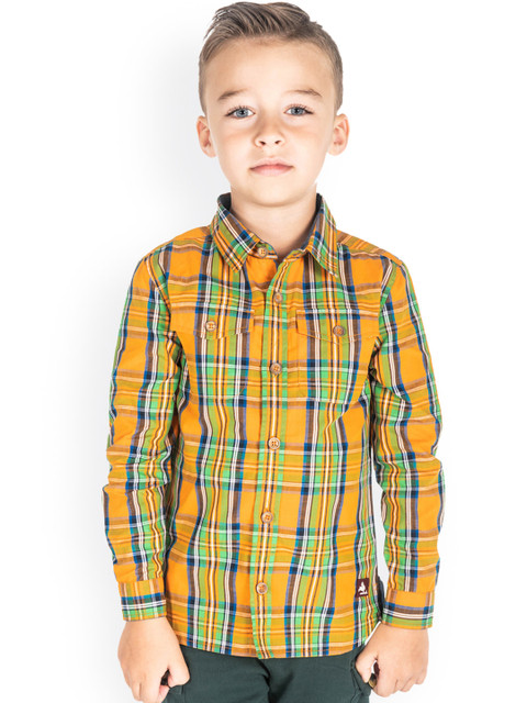 

Cherry Crumble Boys Yellow & Green Regular Fit Checked Casual Shirt