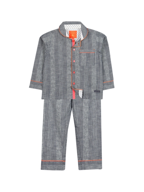 

Cherry Crumble Unisex Kids Grey Striped Night suit