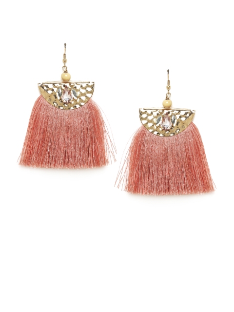 

Chumbak Peach & Gold Crescent Shaped Drop Earrings