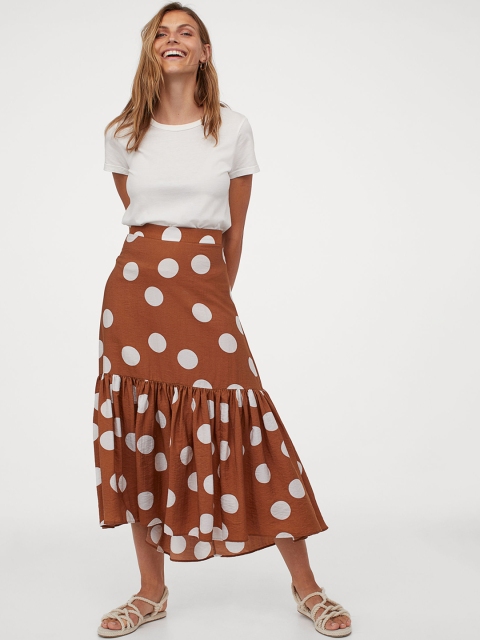

H&M Women Brown & White Printed Long Skirt