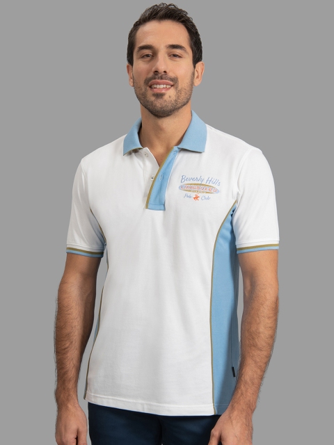

Beverly Hills Polo Club Men White & Blue Colourblocked Polo Collar T-shirt