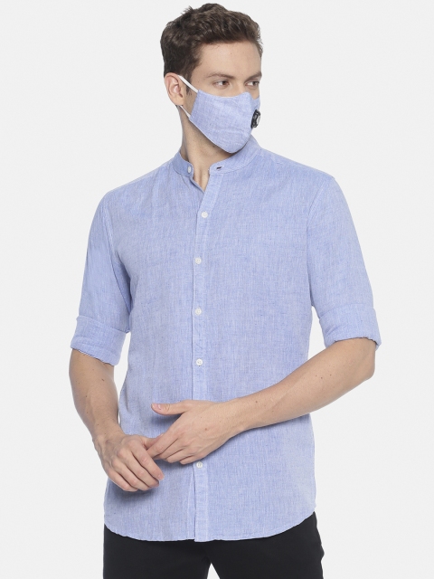 

Balista Men Blue Standard Slim Fit Solid Casual Shirt with 4 Ply Mask