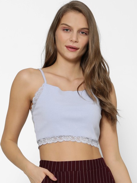 

FOREVER 21 Women Blue Striped Fitted Top