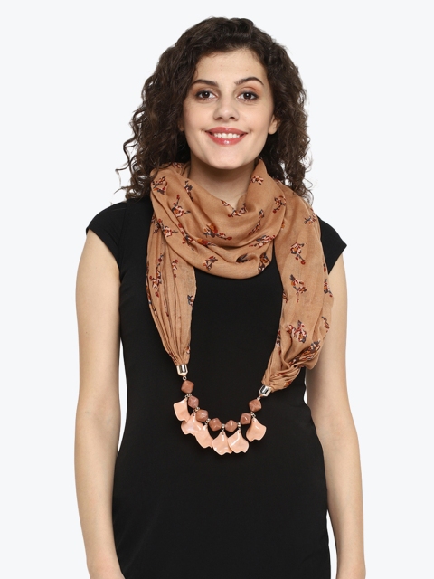 

Aditi Wasan Women Brown Floral Printed Stole with Attached Beads Neck Piece