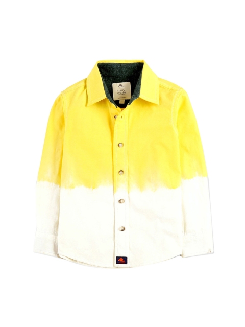 

Cherry Crumble Boys Yellow & White Regular Fit Colourblocked Casual Shirt