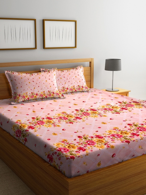 

DREAM WEAVERZ Pink Floral 250 TC Cotton 1 King Bedsheet with 2 Pillow Covers