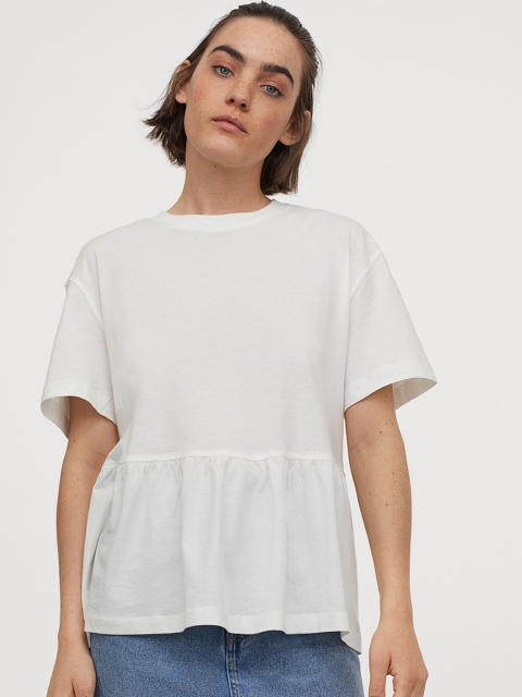 

H&M Women White Solid Cotton T-shirt