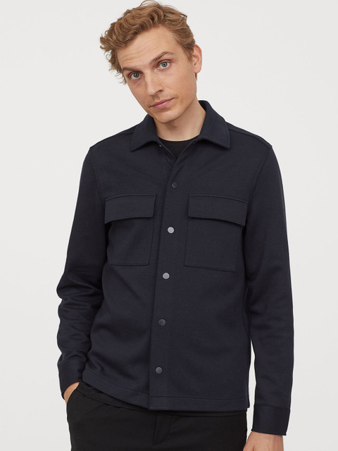 

H&M Men Blue Solid Jersey Shacket