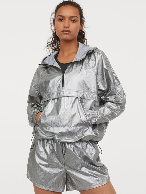 

H&M Women Silver-Coloured Solid Shimmering Popover Jacket