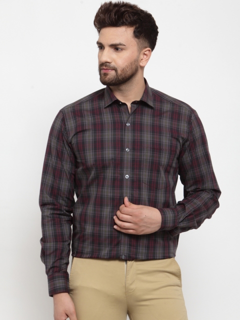 

Copperline Men Grey & Pink Slim Fit Checked Formal Shirt