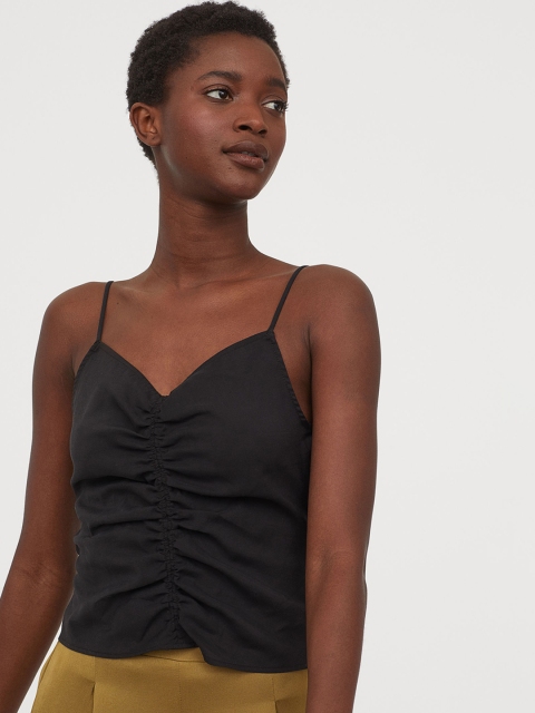 

H&M Women Black Solid Lyocell-Blend Top