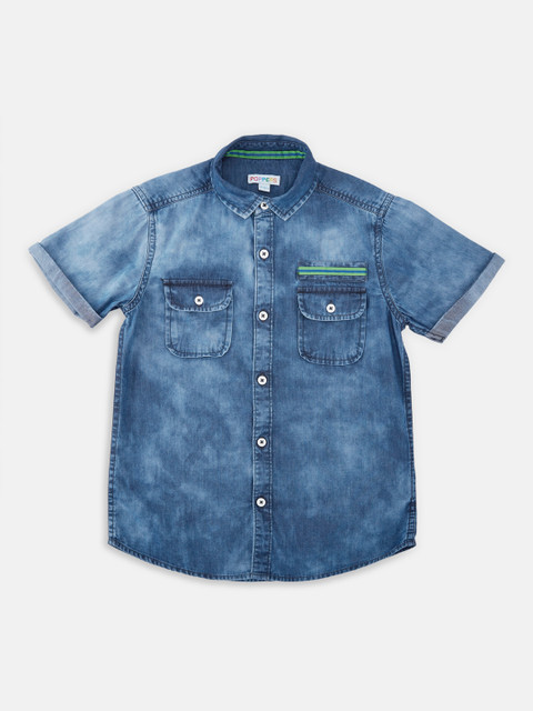

POPPERS by Pantaloons Boys Blue & Black Regular Fit Solid Casual Shirt