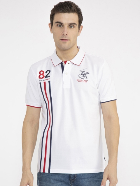 

Beverly Hills Polo Club Men White Striped Polo Collar T-shirt