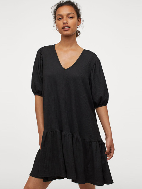 

H&M Women Black Solid Puff-Sleeved Dress